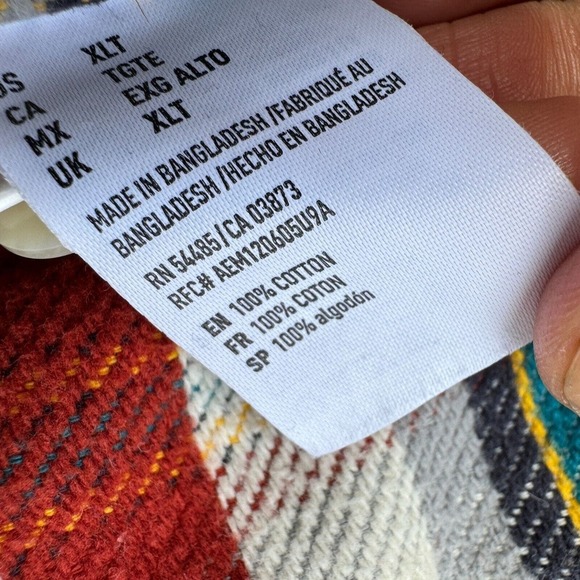 American Eagle Mens Heavy Weight Flannel Shirt Plaid Button Up XL Tall Red White - Picture 7 of 8